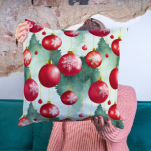 Chic Luxury Christmas Watercolor Red Decorations Cushion