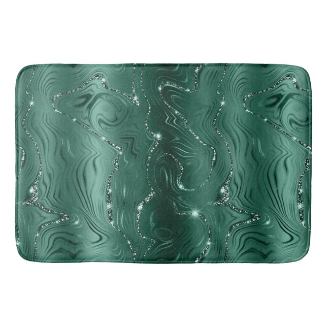 Chic Luxury Emerald Green Silver Glitter Bath Mat (Front)