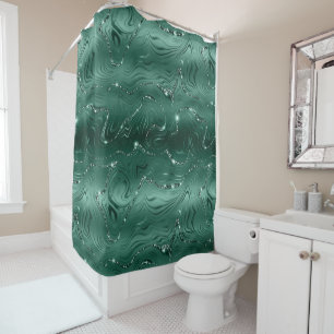 Chic Luxury Emerald Green Silver Glitter Pattern Shower Curtain