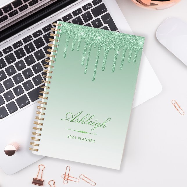 Chic Luxury Glitter Drips Green 2024 Planner (Creator Uploaded)
