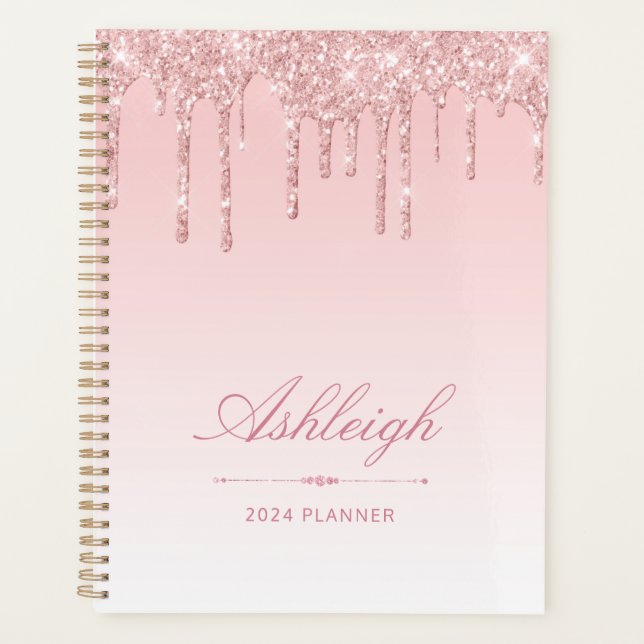 Chic Luxury Glitter Drips Pink 2024 Planner (Front)