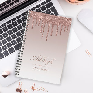 Chic Luxury Glitter Drips Rose Gold 2024 Planner