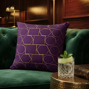 Chic Luxury Gold Geometric Pattern on Royal Purple Cushion