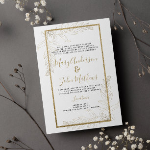 Chic luxury gold glitter foliage Wedding Invitation
