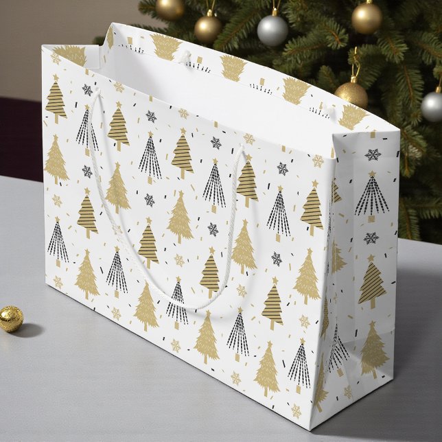 Chic Luxury Modern Gold Christmas Trees Large Gift Bag (Creator Uploaded)