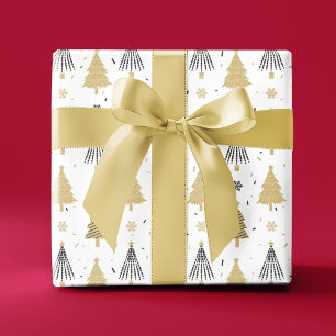 Chic Luxury Modern Gold Christmas Trees Wrapping Paper