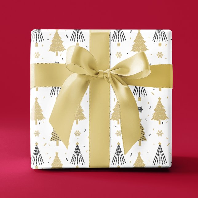 Chic Luxury Modern Gold Christmas Trees Wrapping Paper (Creator Uploaded)
