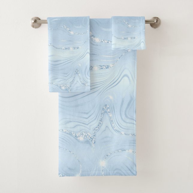Chic Luxury Pastel Blue Silver Glitter Bath Towel  (Insitu)