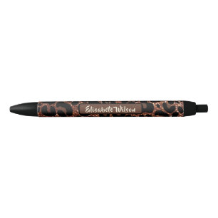 Chic Luxury Personalize Name Gold Glitter Leopard  Black Ink Pen