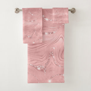 Chic Luxury Pink Silver Glitter Bath Towel Set