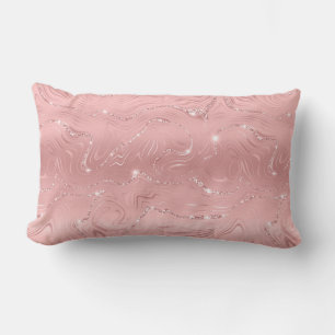 Chic Luxury Pink Silver Glitter Lumbar Cushion
