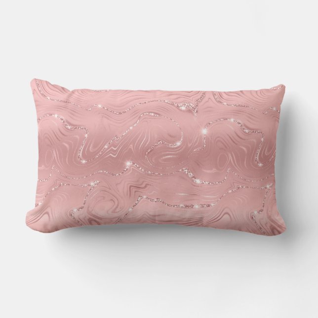 Chic Luxury Pink Silver Glitter Lumbar Cushion (Front)