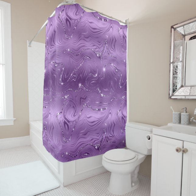 Chic Luxury Purple Silver Glitter Pattern Shower Curtain (In Situ)