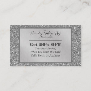 Chic Luxury Silver Foil Glitter Glamourous Salon Discount Card