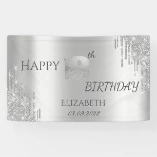 Chic Luxury Silver Glitter Drips 18th Birthday  Banner