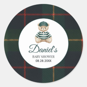 Chic Luxury Teddy Bear Baby Shower Classic Round Sticker