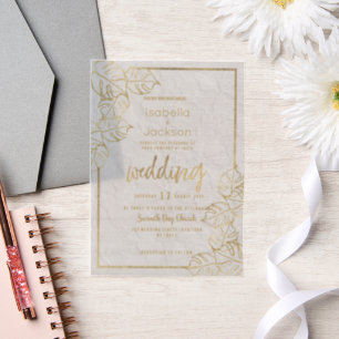 Chic luxury white gold French floral lace Wedding Vellum Invitations