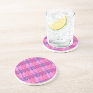 Chic Magenta Berry Plaid Aesthetic Coaster