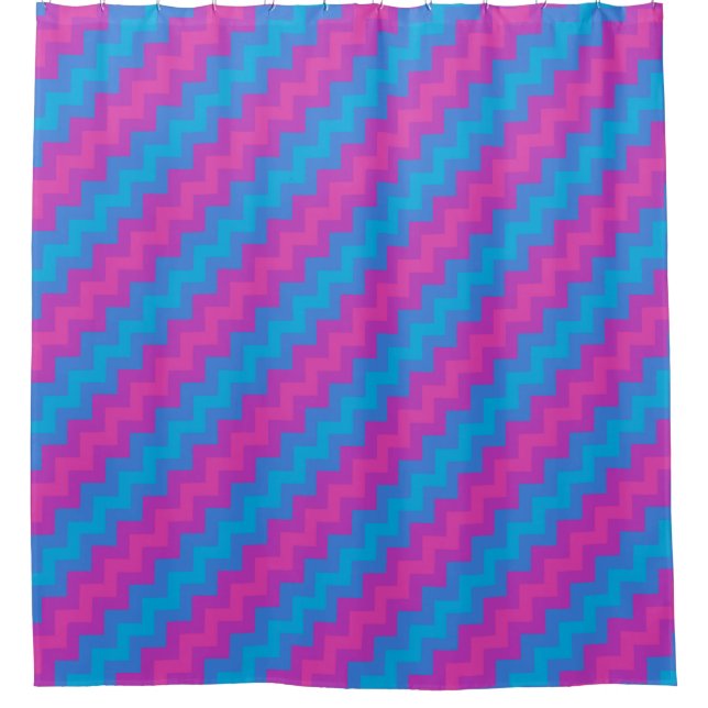 Chic Magenta Bright Blue Turquoise Pink Chevrons Shower Curtain (Front)