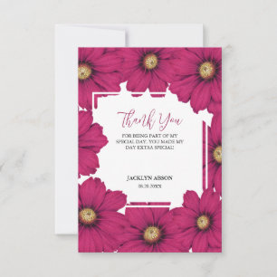 Chic Magenta Cosmos Floral Botanical Thank You Card