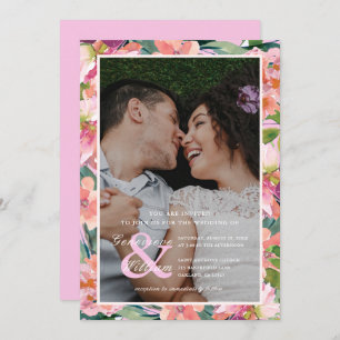 Chic Magenta Pink Floral Photo Wedding Invitation