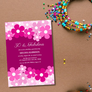 Chic Magenta Pink Flower 30 Fabulous Birthday Invitation