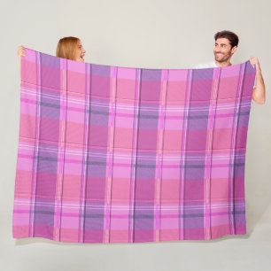 Chic Magenta Pink Plaid Aesthetic Fleece Blanket