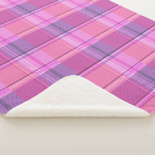 Chic Magenta Pink Plaid Aesthetic Sherpa Blanket