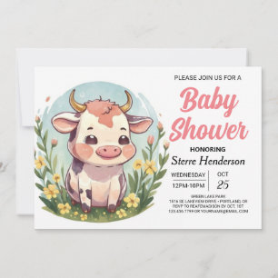 Chic Magical Bohemian Cow Baby Shower Invitation