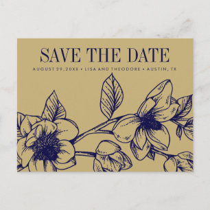 Chic Magnolia Flowers Gold Save the date Announcement Postcard