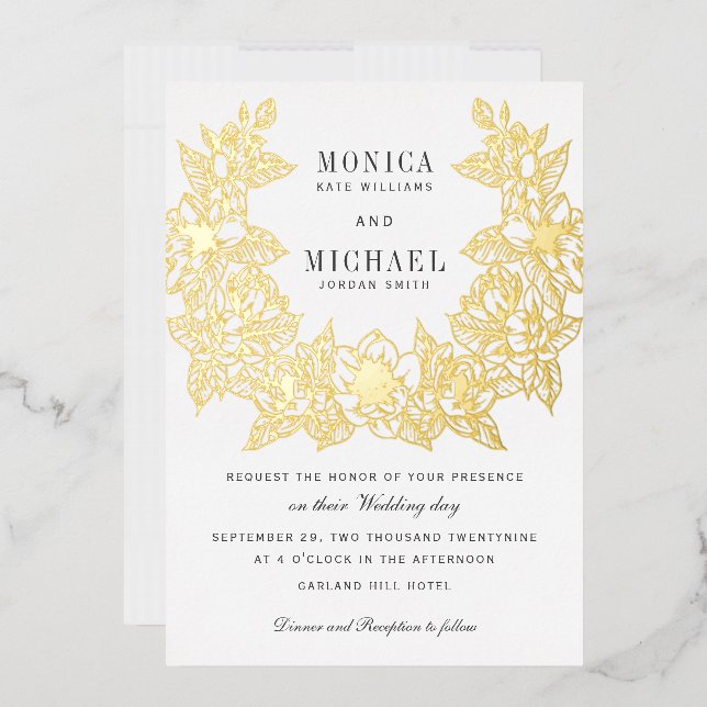 Chic Magnolia Wreath  Wedding Invitation gold foil (Envelope)