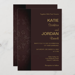 Chic Mahogany Damask Wedding Invitation
