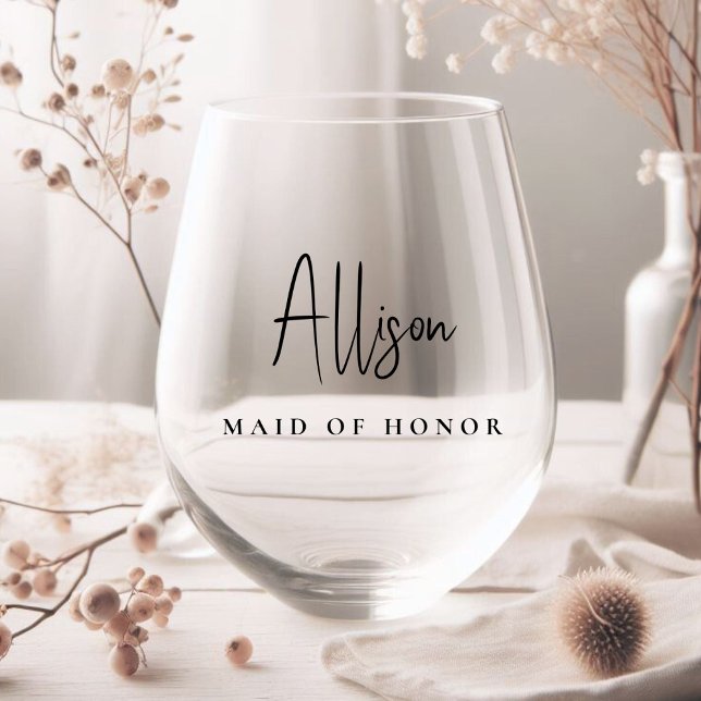 Chic Maid Of Honour Bridal Party Stemless Wine Glass (Creator Uploaded)