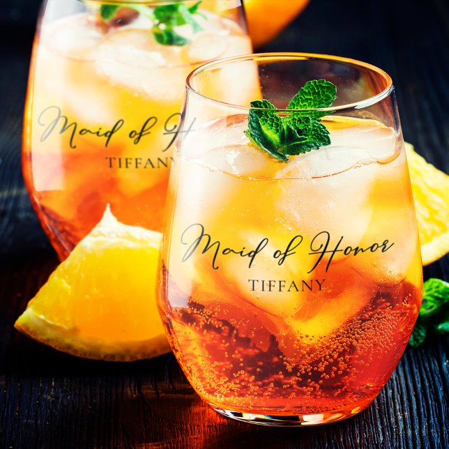 Chic Maid of Honour Custom Two Sided Wedding Stemless Wine Glass (Creator Uploaded)