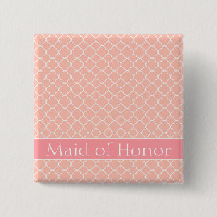Chic Maid of Honour Pink and White 15 Cm Square Badge