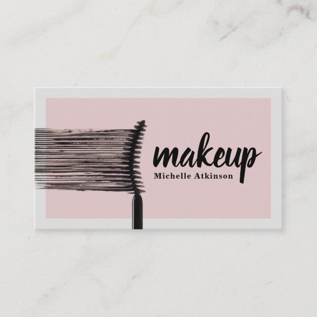 Chic Makeup Artist Business Card with Pink Accents (Front)