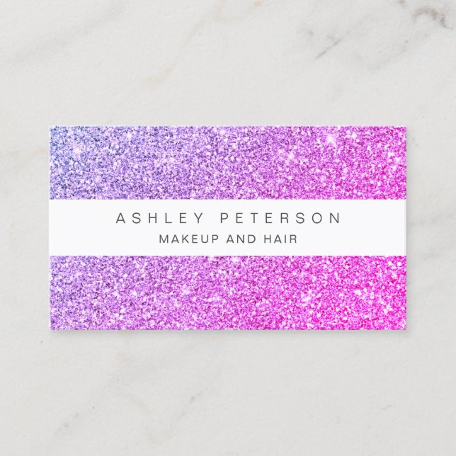 Chic makeup pink purple glitter sparkles sequins business card (Front)