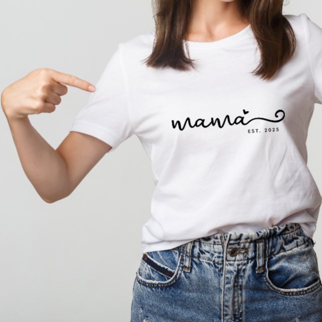 Chic Mama Script with Heart Est. Mother's Day Gift T-Shirt (Creator Uploaded)