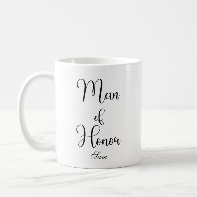Chic Man of Honour Black Custom Wedding Coffee Mug (Left)
