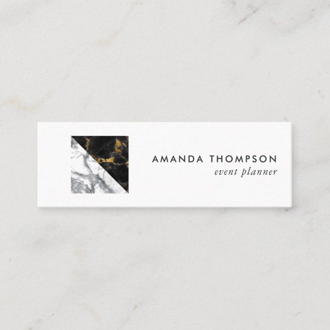 Chic Marble and Foil Geometric Mini Business Card (Front)