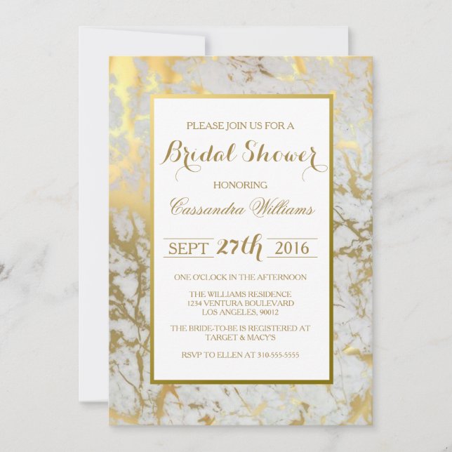 Chic Marble and Gold Bridal Shower Invitation (Front)