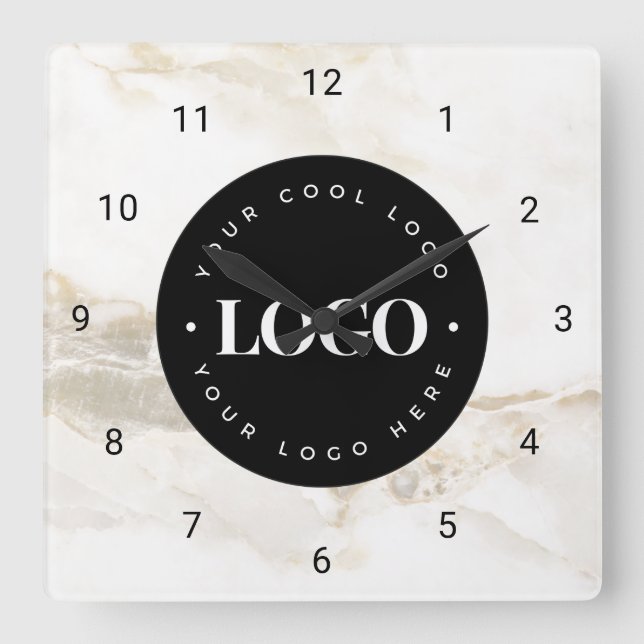 Chic Marble Custom Logo Business Company Office Square Wall Clock (Front)