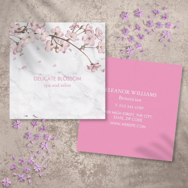 Chic Marble Delicate Blossom  Square Square Business Card (Chic Marble Delicate Blossom Square Square Business Card)