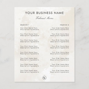 Chic Marble Elegant Restaurant Takeout Menu & Logo