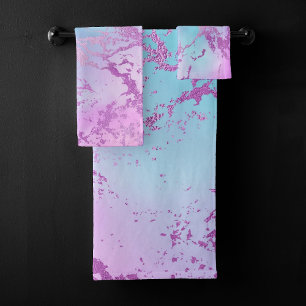 Chic Marble   Glitzy Glam Violet Purple Blue Ombre Bath Towel Set