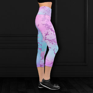 Chic Marble   Glitzy Glam Violet Purple Blue Ombre Capri Leggings