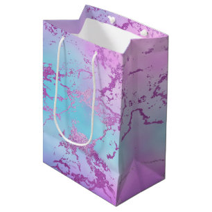 Chic Marble   Glitzy Glam Violet Purple Blue Ombre Medium Gift Bag