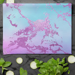 Chic Marble | Glitzy Glam Violet Purple Blue Ombre Tea Towel<br><div class="desc">Fun, girly watercolor marble in a bold playful millennial pink, turquoise blue and a rich violet purple unicorn-inspired ombre palette. This feminine hand-painted gradient adds the perfect pop of colour. From the "Modern Watercolor Marbles" collection, this design features abstract fluid swirls creating a cool pattern accented by glitter veins to...</div>