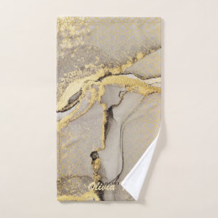 Chic Marble Gold Grey Beige Agate bath towel