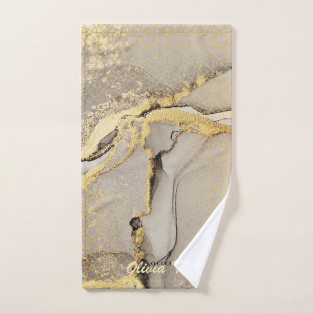 Chic Marble Gold Grey Beige Agate bath towel (Hand Towel)
